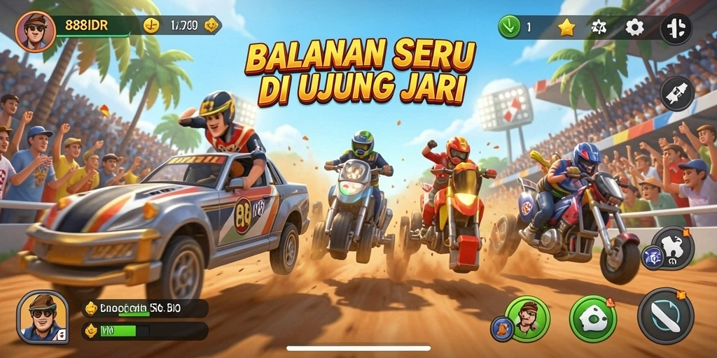 Screenshot gameplay 888IDR menampilkan momen balapan yang mendebarkan.