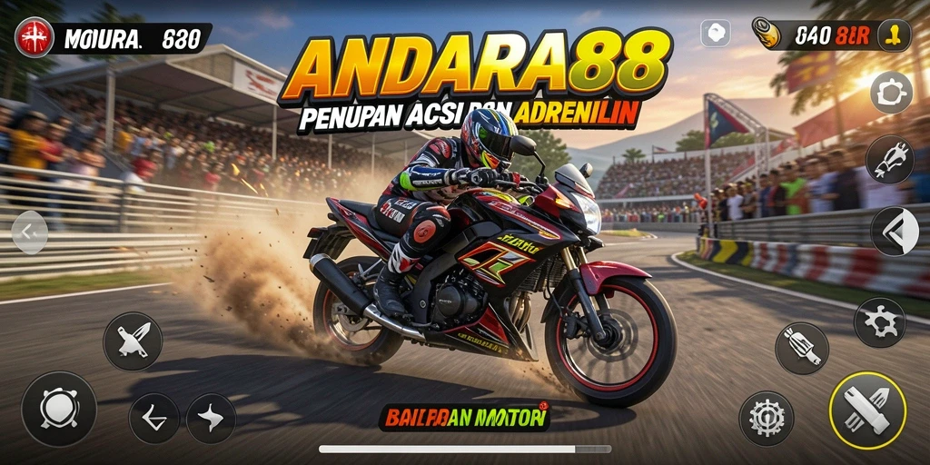 Screenshot gameplay ANDARA88 dengan aksi balapan motor yang seru.
