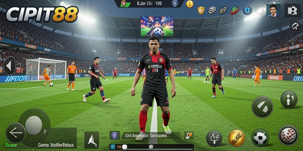 Screenshot gameplay CIPIT88 dengan aksi pemain sepak bola.