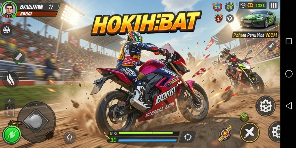 Tampilan gameplay balapan motor yang seru dan mendebarkan.
