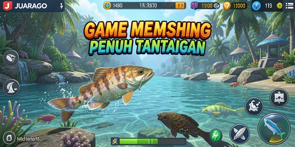 Tampilan gameplay JUARAGO yang realistis dan seru saat memancing.