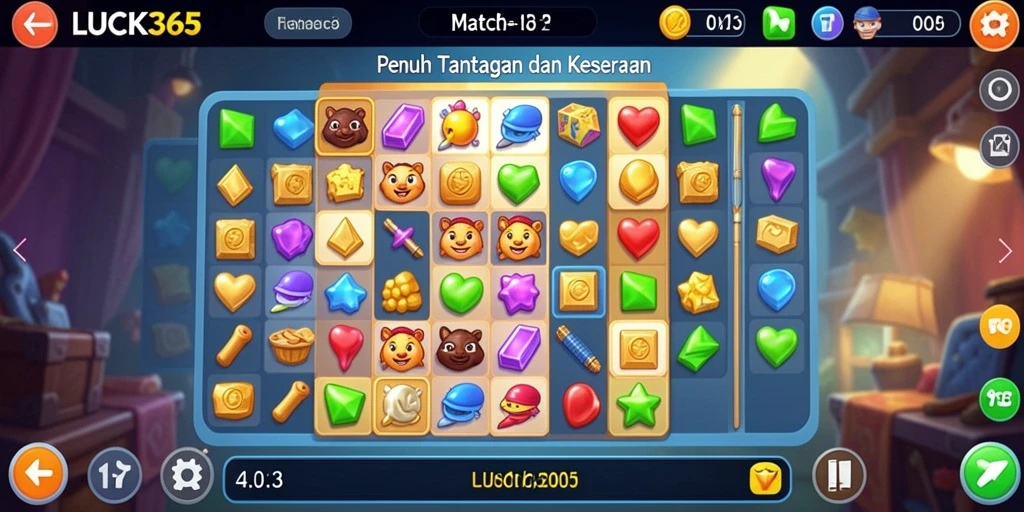 Tangkapan layar utama LUCK365 menampilkan aksi gameplay Match-3 yang seru.