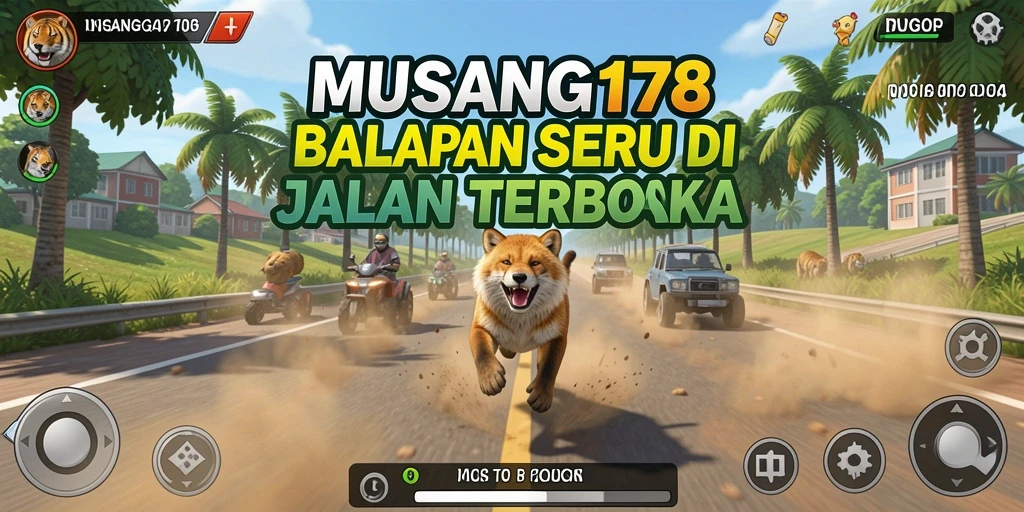 Tangkapan layar gameplay MUSANG178 yang menunjukkan aksi balapan intens.