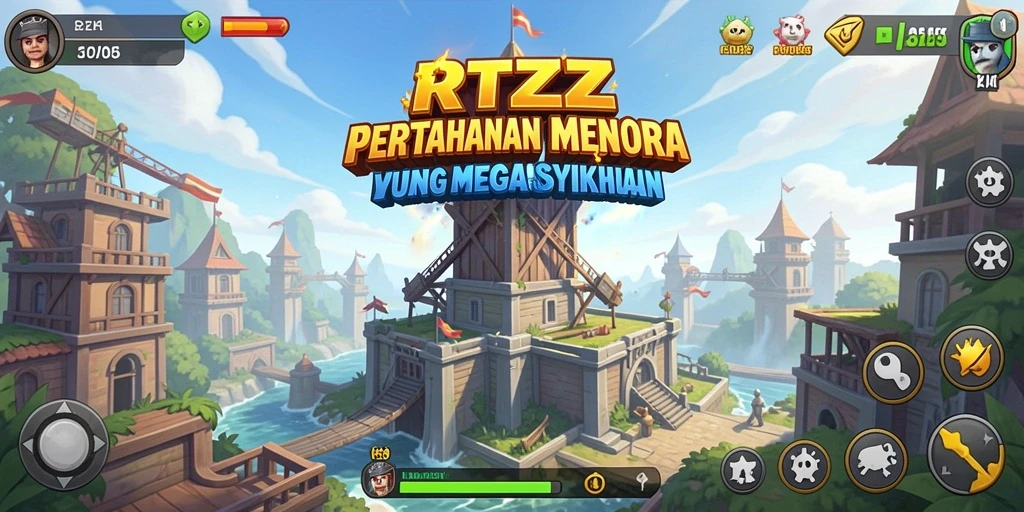 Tangkapan layar gameplay RTZZ menampilkan pertahanan menara yang strategis dan menegangkan.
